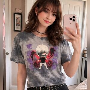 Licensed Tokyo Ghoul Chibi, Tye Dye Cotton Women's Tee Shirt Hot Topic Medium